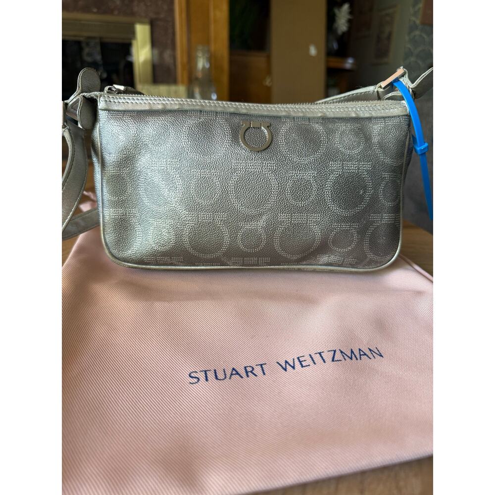 Salvatore Ferragamo Silver Gancini Top Hand Pouchette Bag